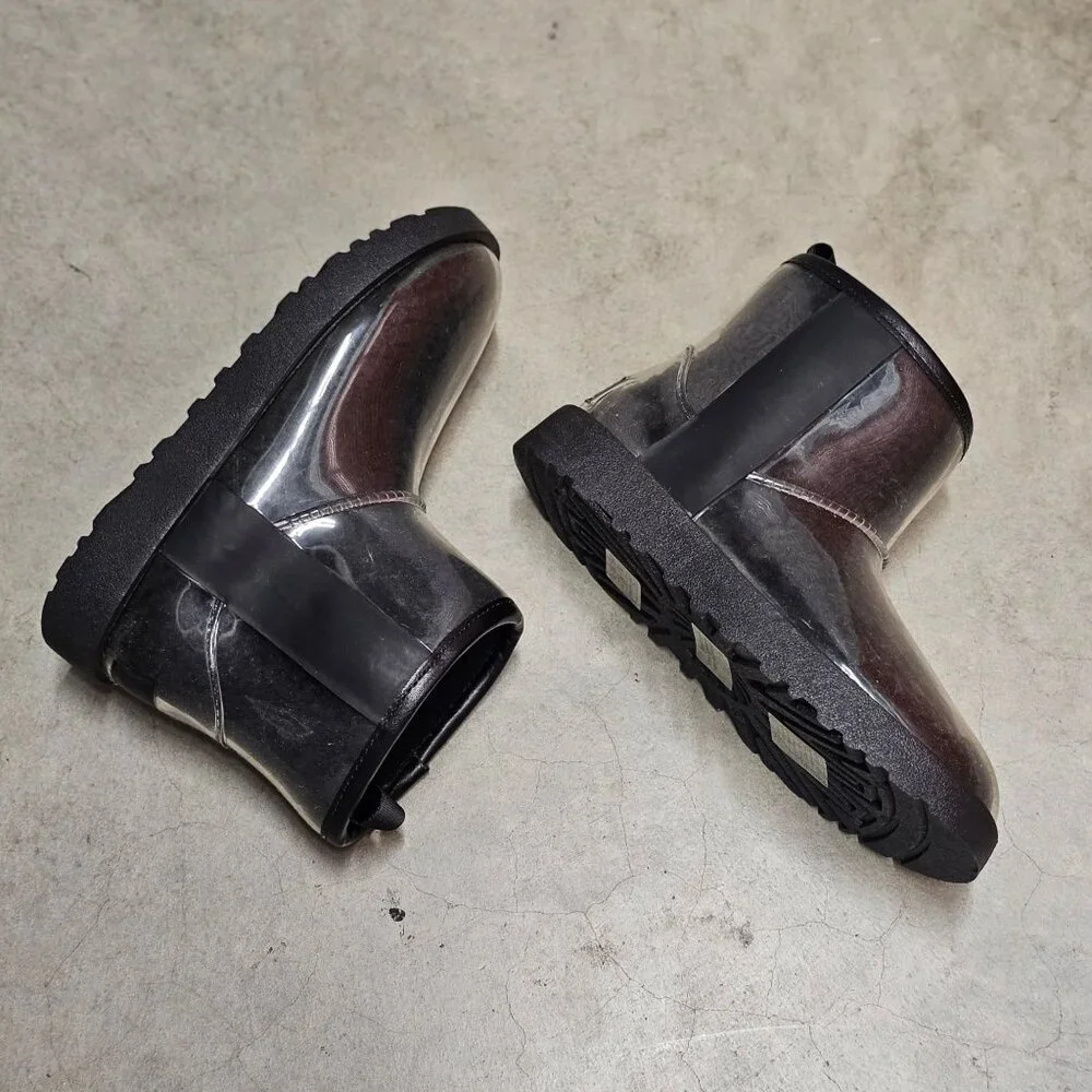Transparent Waterproof Ankle Boots With Non-Slip Soles Sleek Black Finish Durabl